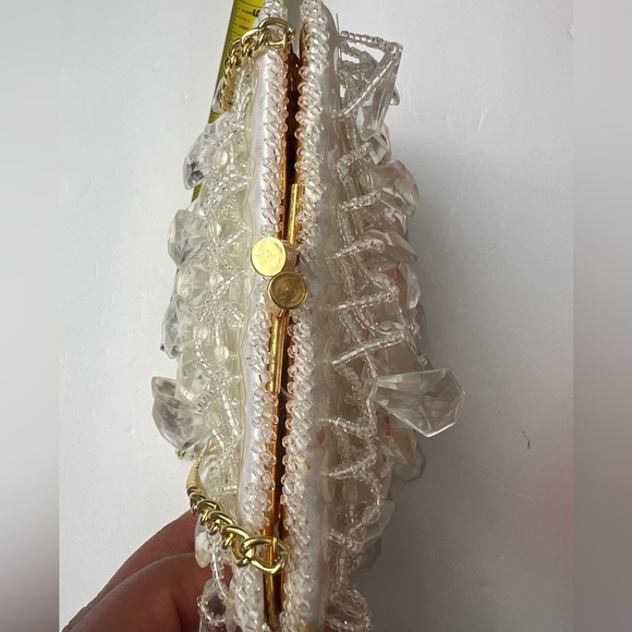Vintage Cream and Gold Evening Clutch with Textured Elegance